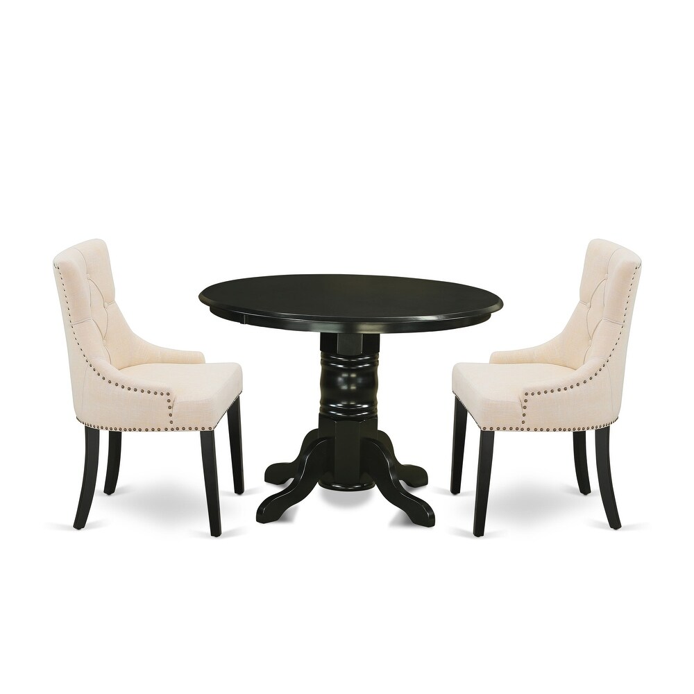 East West Furniture Kitchen Table Set Consist of a Dining Room Table and Linen Fabric Chairs (Finish   Pieces Options)