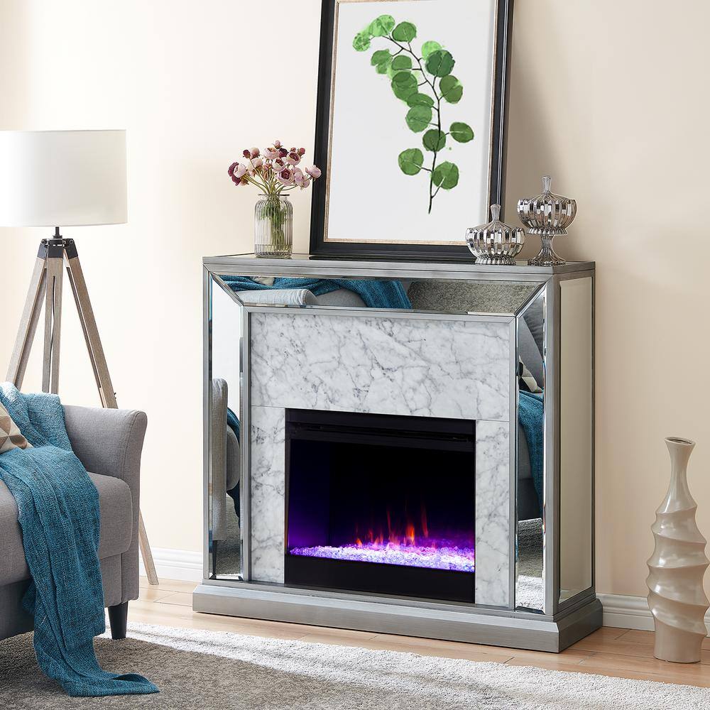 Southern Enterprises Legamma Color-Changing 44 in. Electric Fireplace in Antique Silver HD013640