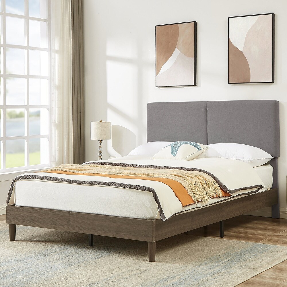 Upholstered Bed Frame Height Adjustable  Wood Slat  Twin/Full/Queen Size Bed