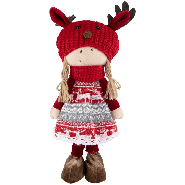 Red And White Nordic Girl With Moose Antler Hat Christmas Decoration