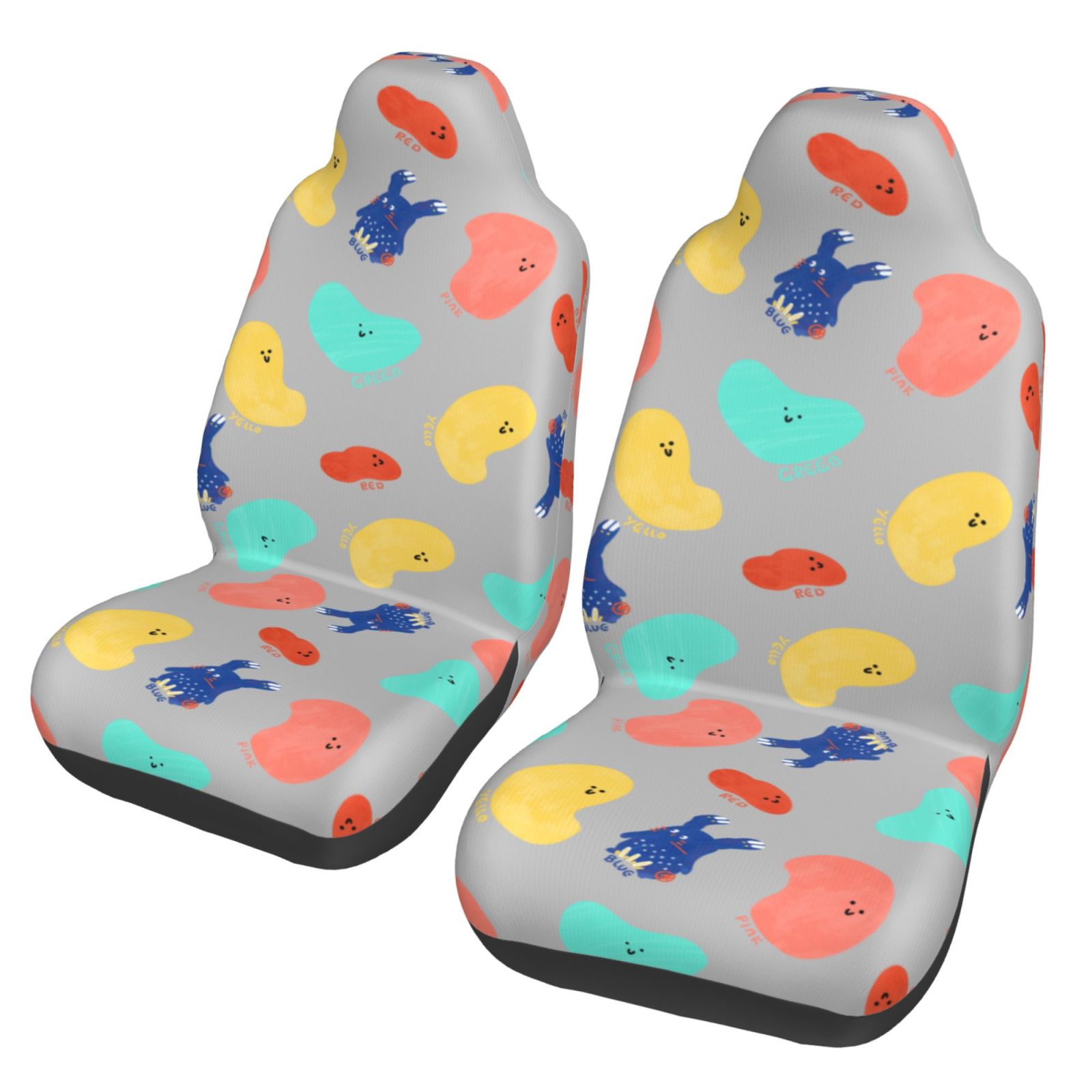 TEQUAN Front Seat Covers， Cartoon Graffiti Hand Painting Rabbit Pattern 2 Piece Car Seat Cover Fit Most Car SUV Truck Van