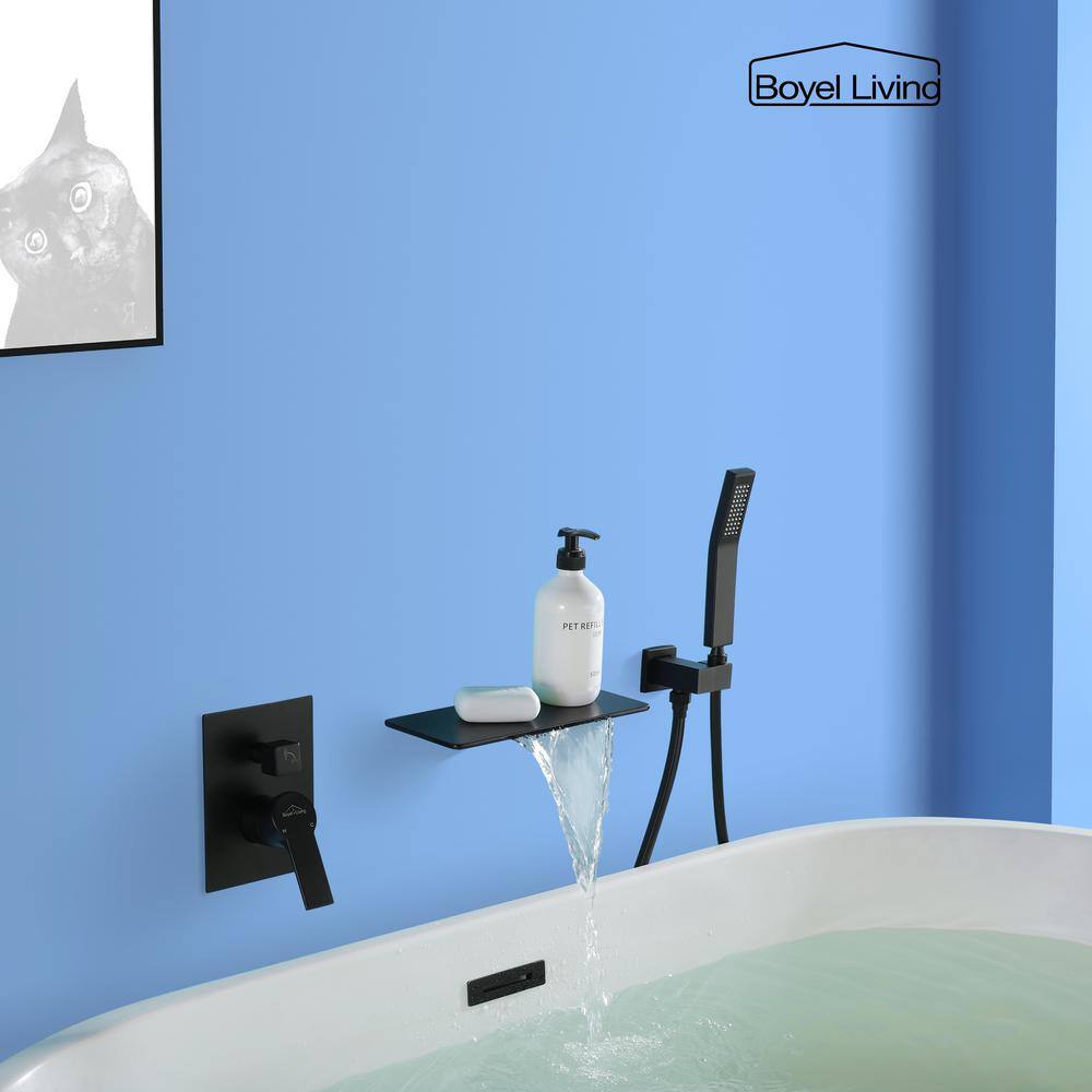 Boyel Living Single-Handle Wall Mount Roman Tub Faucet with Hand Shower in Matte Black SMD-88022B