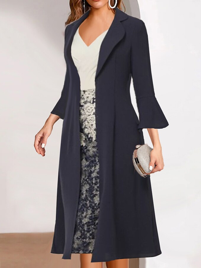 Women's Dress Set Two Piece Dress Knee Length Dress Black Long Sleeve Print Jacquard Fall Winter V Neck Fashion Formal Modern 2022 S M L XL 2XL 3XL