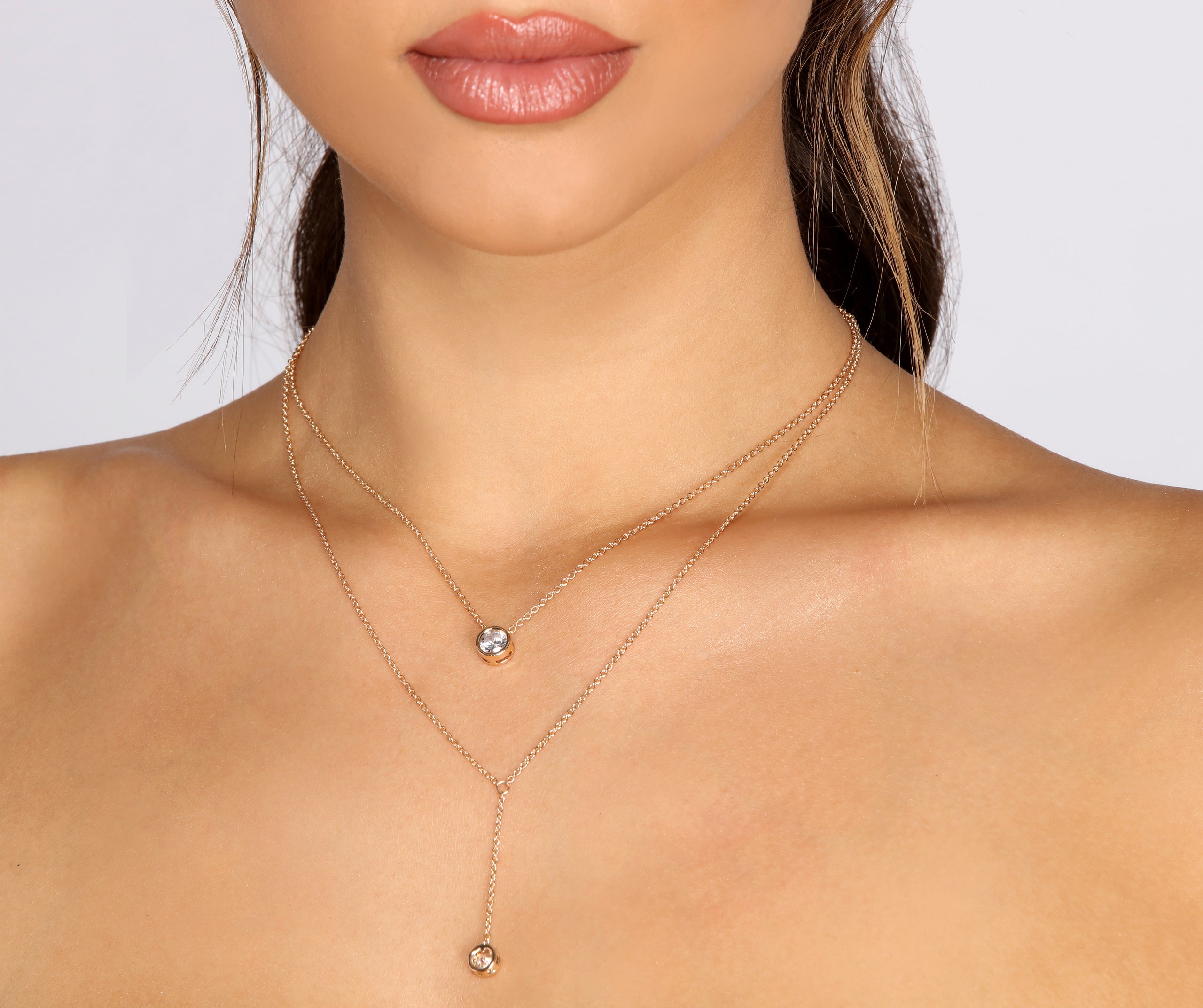 Cubic Zirconia Lariat Double Row Necklace