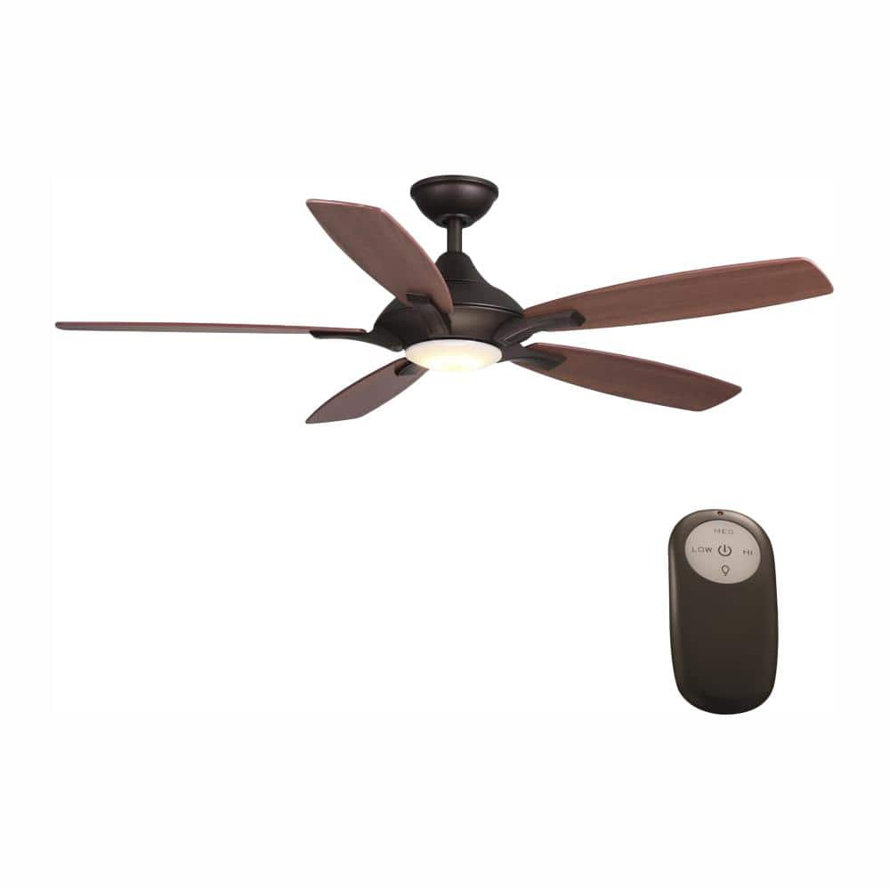 Home Decorators Collection Petersford 52 in Integrated LED Indoor Oil Rubbed Bronze Ceiling Fan with Light Kit and Remote Control