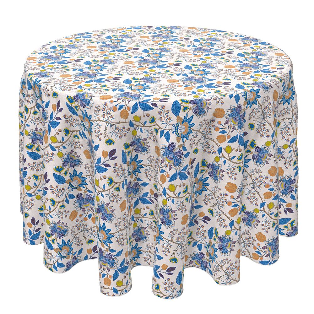 Round Tablecloth， 100% Cotton， 60 Round， Flowers with Paisley Design