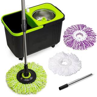 SIMPLI-MAGIC Black and Green Spin Mop with 3 Mop Heads 117