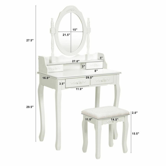 Costway 20184759 Wood Vanity Table Set with Oval M...