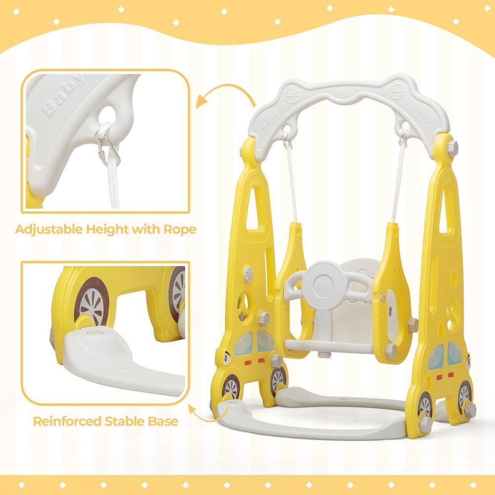 Nyeekoy 3-in-1 Kids Slide and Swing Set Toddler Climber Playset Indoor Outdoor Playground Yellow Plus Grey TH17X1001-T01