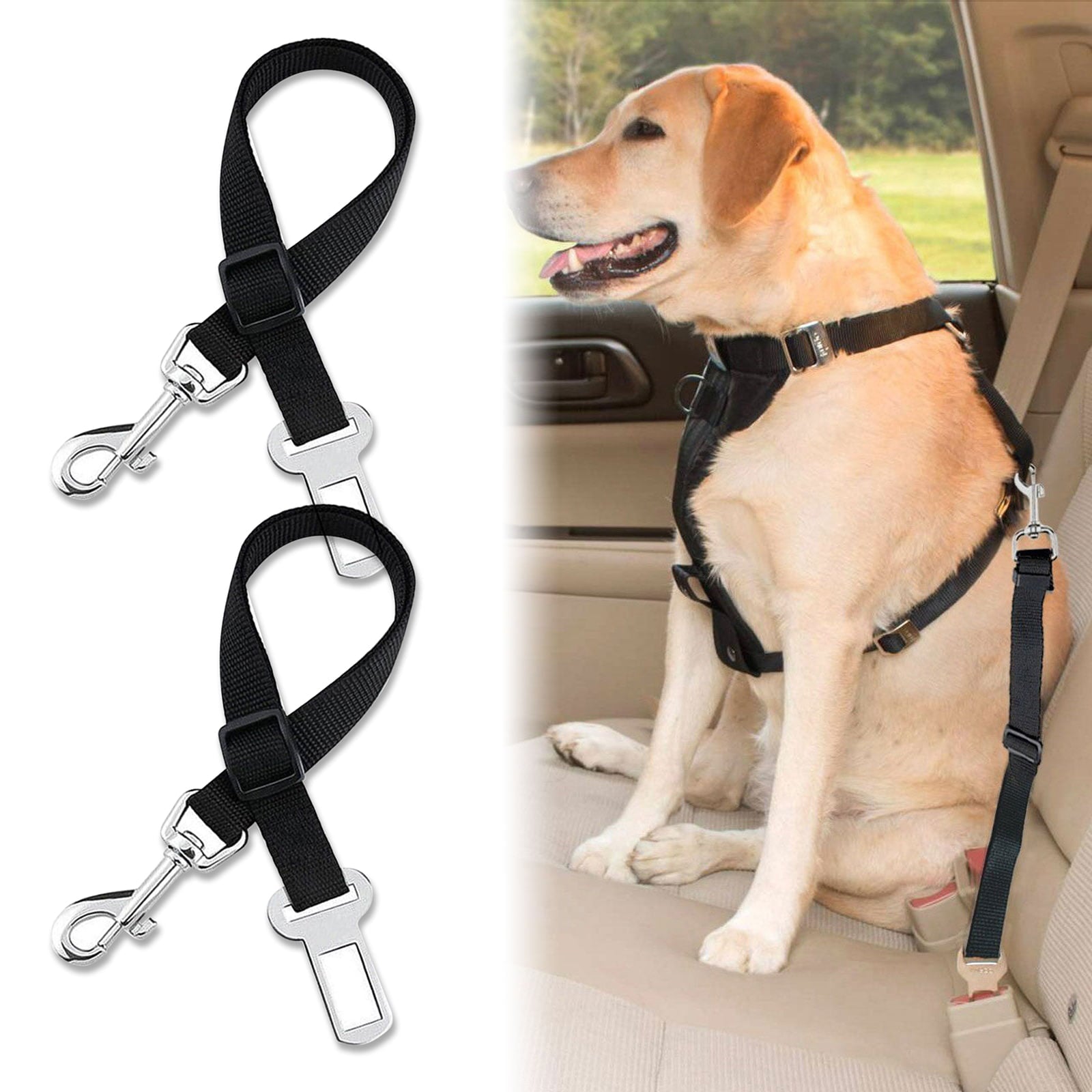 TSV 2Pcs Dog Leash Seat Belt Pet Car Seatbelt Safety Lead with Swivel Clip and Adjustable Length for Dogs and Cats， Black Seatbelt Harness for All Vehicles