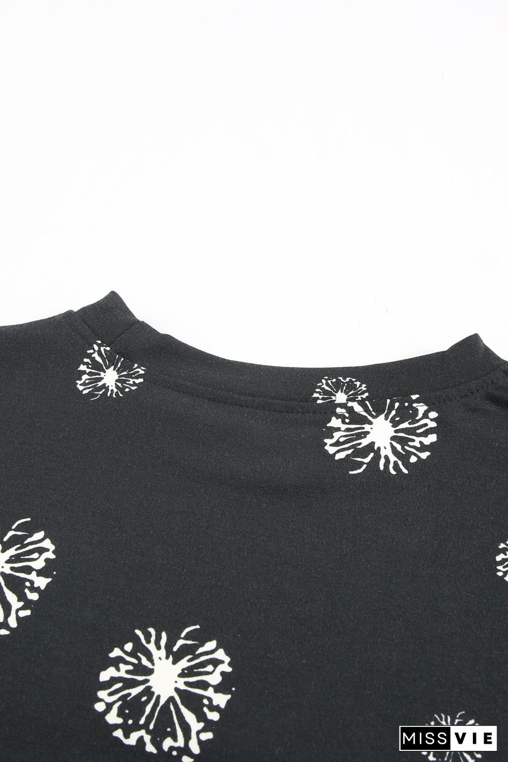 Black Dandelion Print Round Neck Sweatshirt