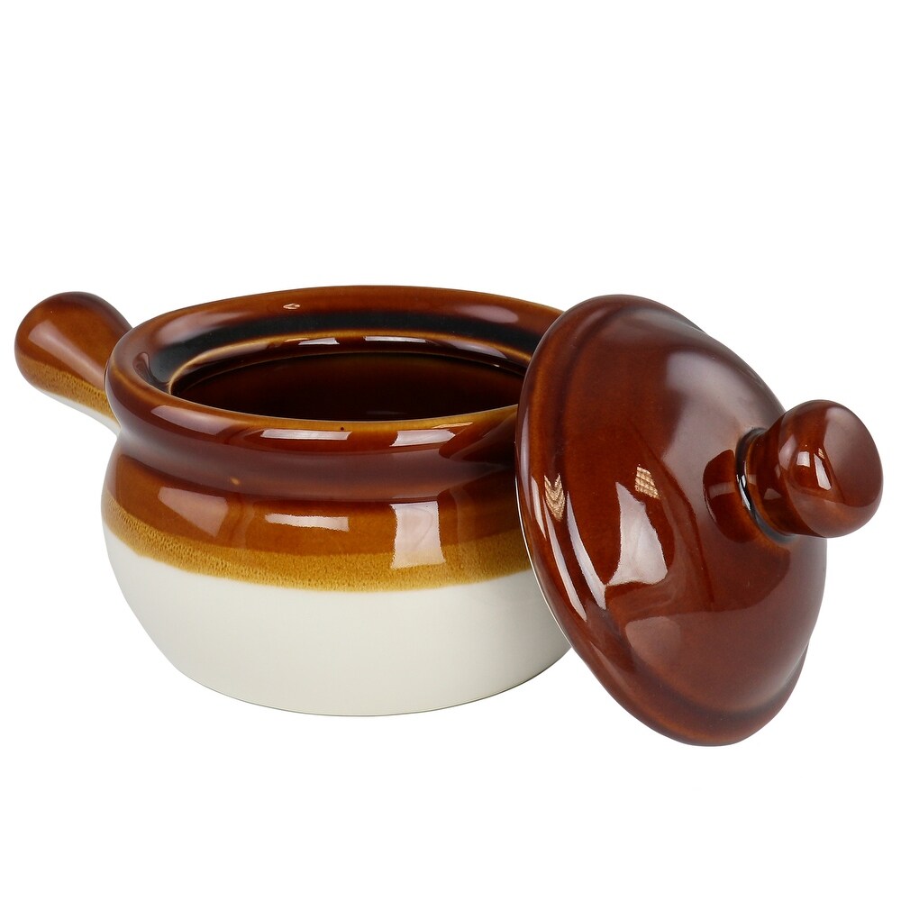 Elama 4 Piece Long Handle 15 Ounce French Onion Soup Bowl with Lid   15 Ounce