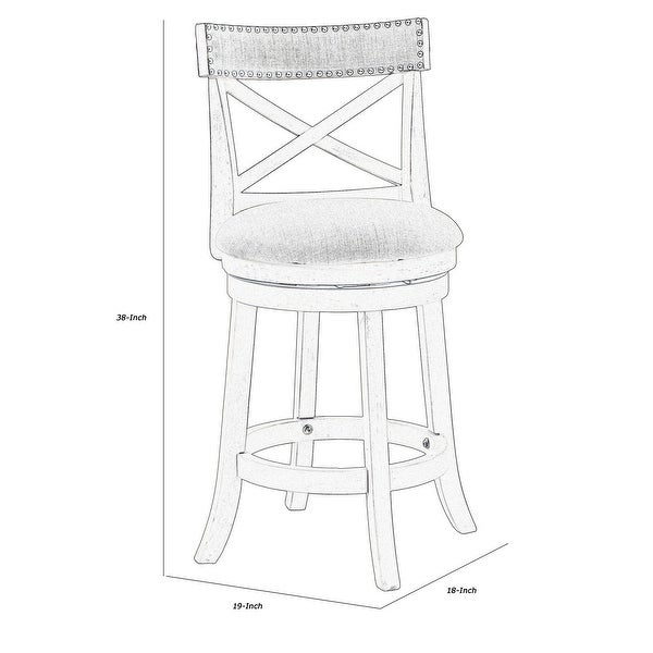 Curved X Shaped Back Swivel Counter Stool with Fabric Padded Seating， White - 38 H x 19 W x 18 L Inches