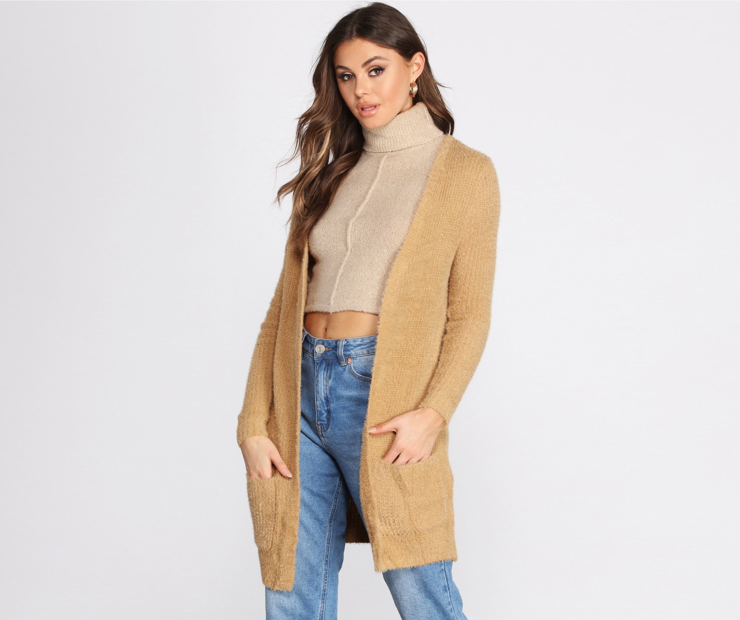 Fuzzy Mid-Length Cardigan