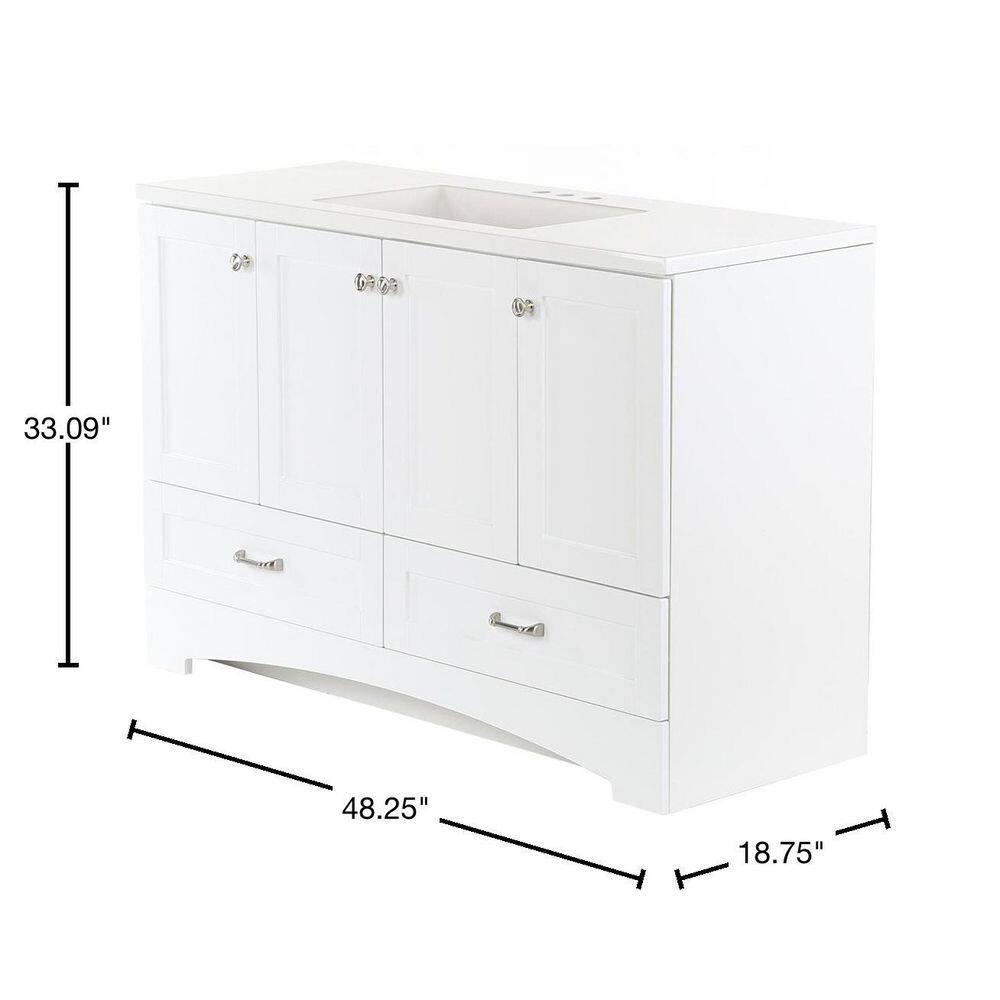 Glacier Bay Lancaster 48 in. W x 19 in. D Shaker Bath Vanity in White with White Cultured Marble Top LC48P2-WH