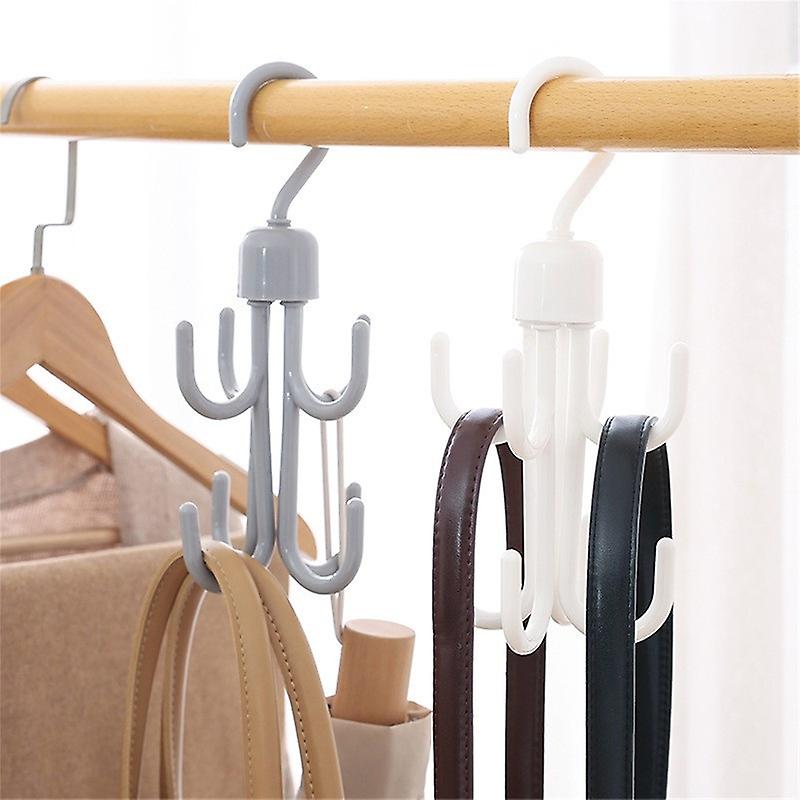 2Pcs Rotating Hooks Creative 360 Degree Rotating Multifunctional Eight-Claw Hook for Hanging Scarf Hats Towels Bags Shoes Ties(White)