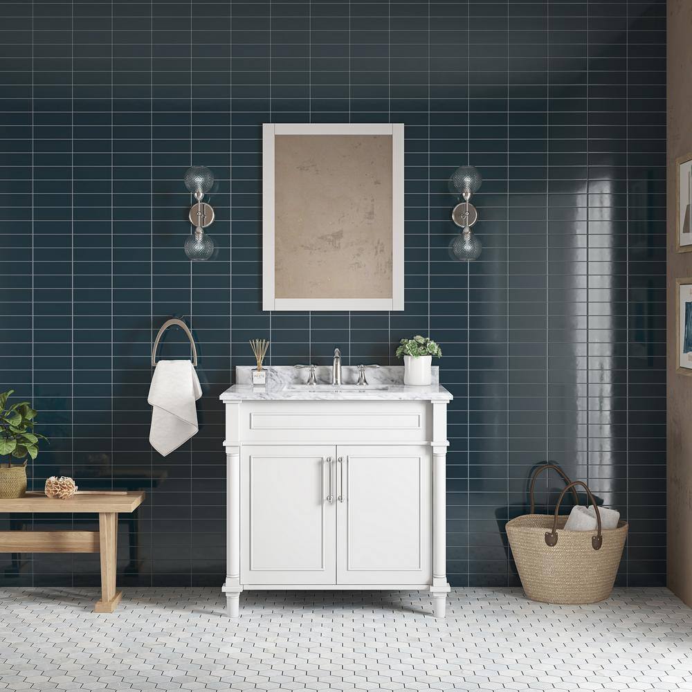 Home Decorators Collection Aberdeen 36 in. W x 22 in. D x 34.5 in. H Bath Vanity in White with White Carrara Marble Top 8103600410