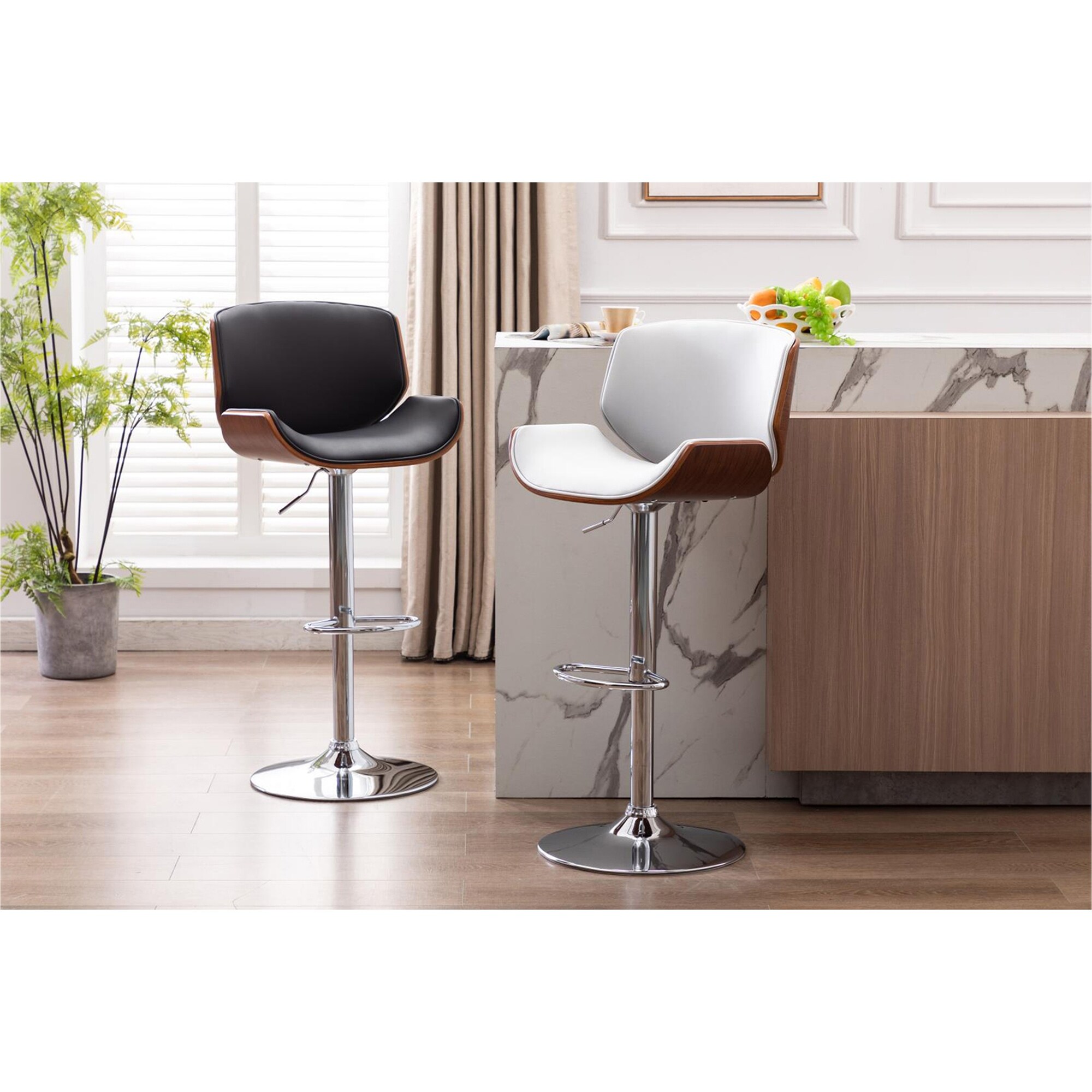 Porthos Home Orion Height Adjustable and Swivel Bar Stool， PU Upholstery