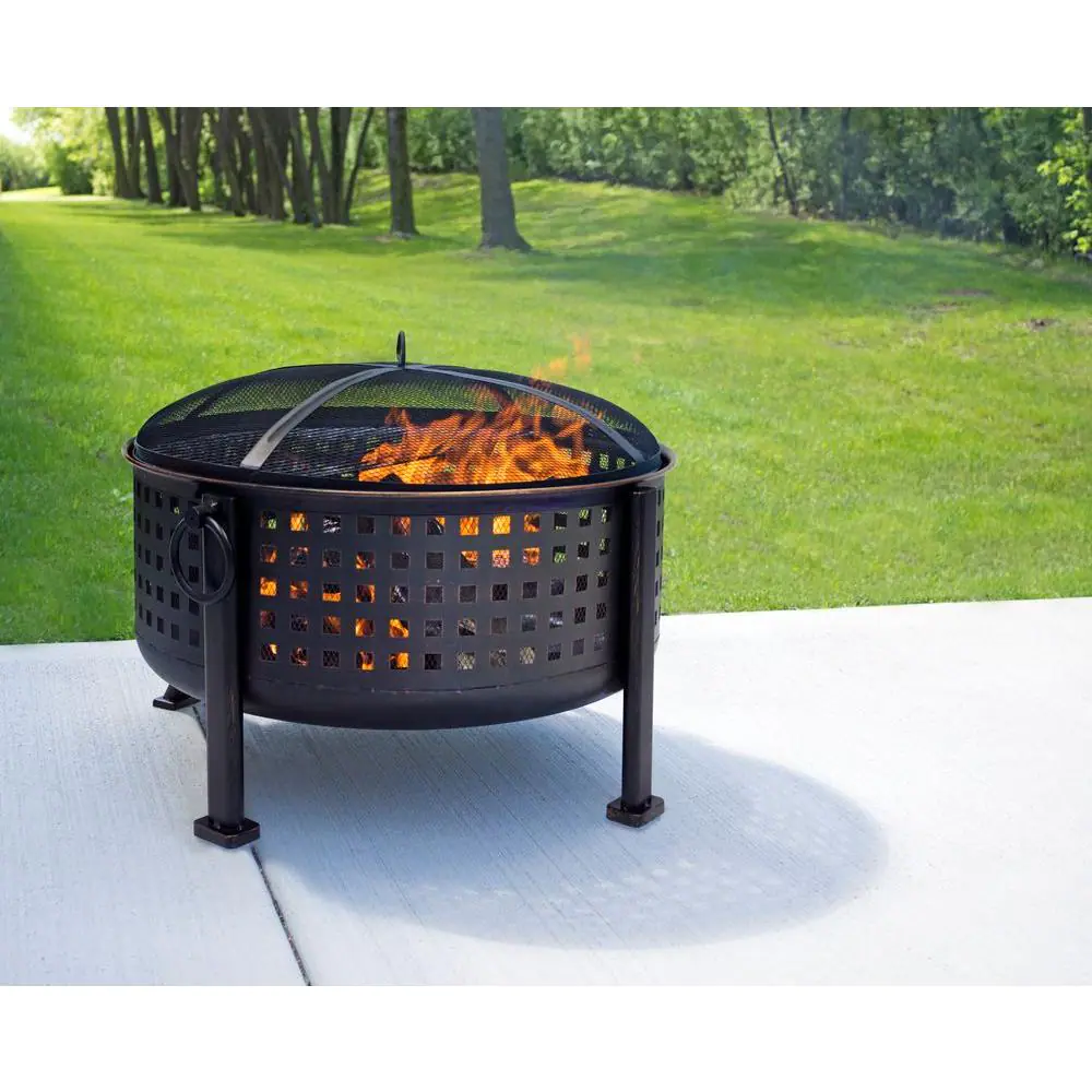 Pleasant Hearth Langston 30 in. Round Deep Bowl Steel Fire Pit In Rubbed Bronze