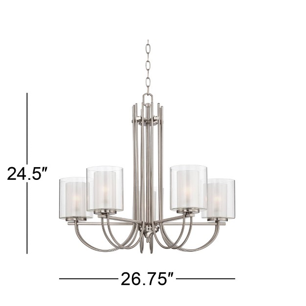 Wide Modern Clear Outer Frosted Inner Glass 5 light Fixture For Dining Room House