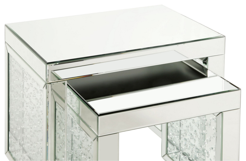 Benzara BM250303 Accent Table With Mirrored Top and Faux Crystal Accent  Silver   Contemporary   Coffee Table Sets   by Uber Bazaar  Houzz