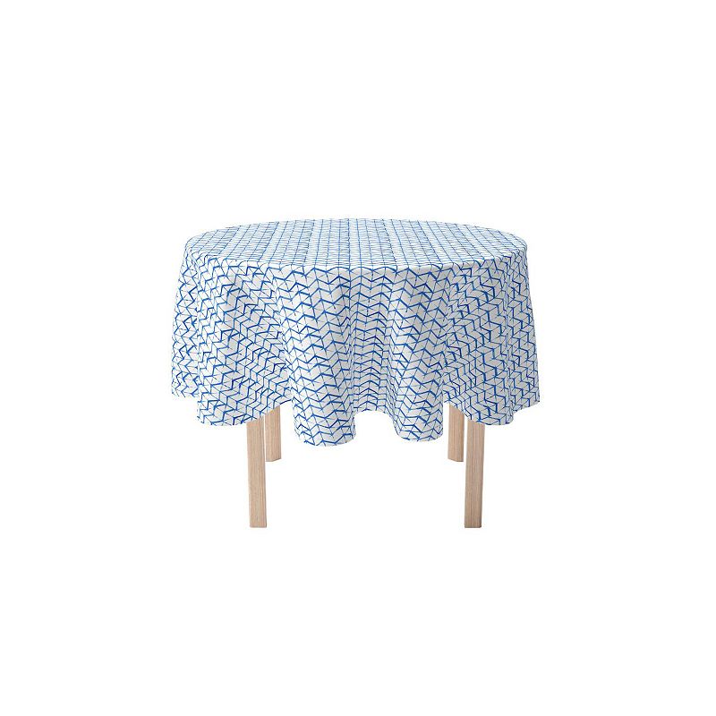 Round Tablecloth， 100% Cotton， 60 Round， Blue Watercolor Style