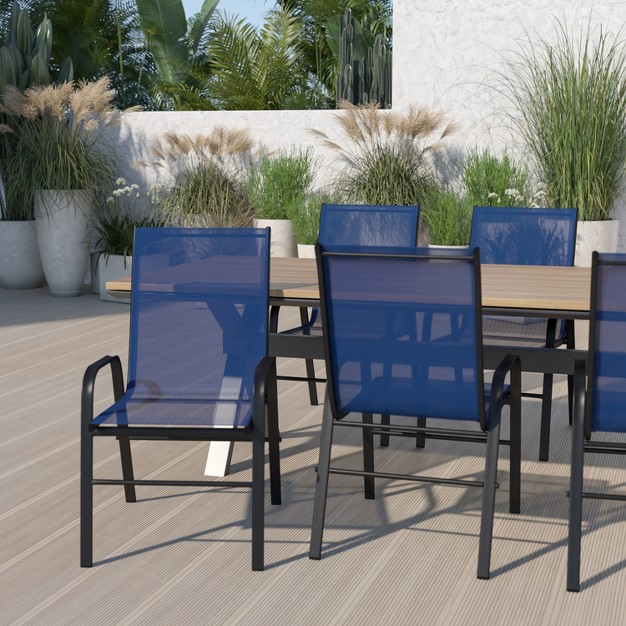 Emma And Oliver 5 Pack Navy Outdoor Stack Chair With Flex Comfort Material Patio Stack Chair