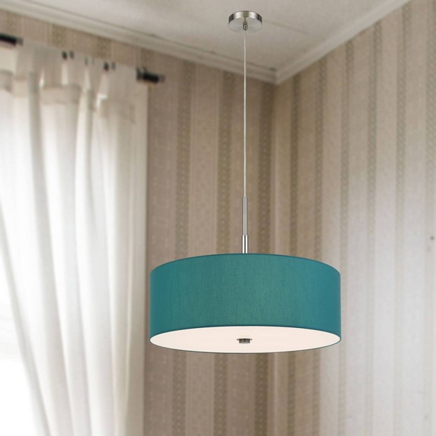 Lonoke Pendant Fixture With Hardback Linen Drum Shade Aqua Blue Cal Lighting