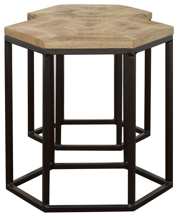 Adger 2 piece Hexagon Nesting Tables Natural and Black   Modern   Coffee Table Sets   by Modon  Houzz