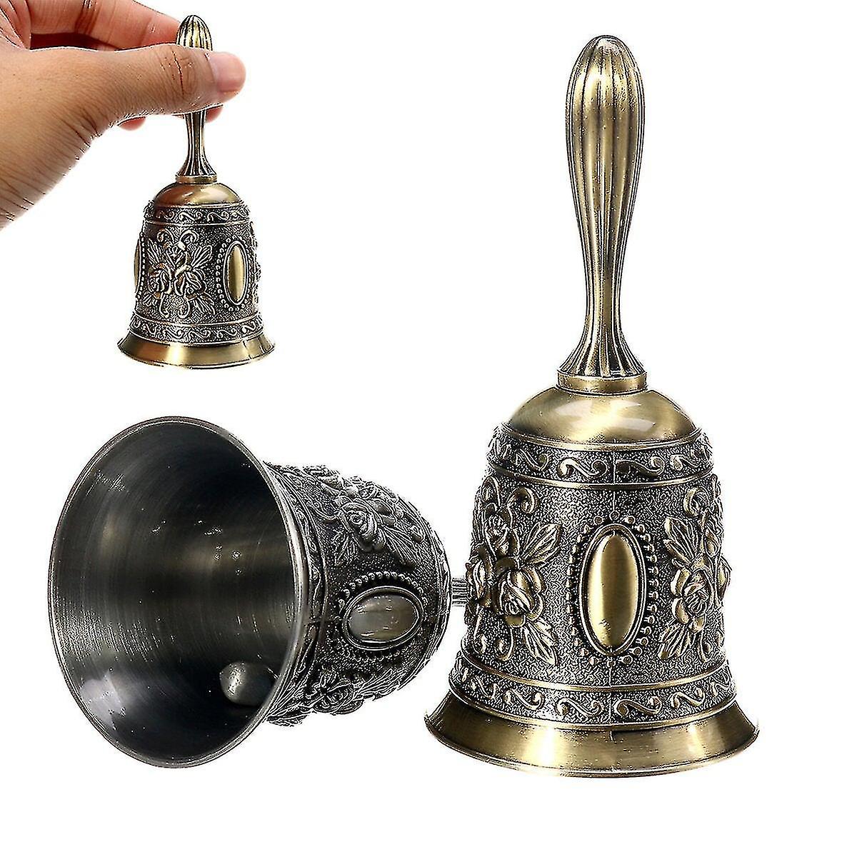 Retro Metal Tone Copper School Dinner Shop Hand Bell Tea Bell Hand Held 2.2x4.5