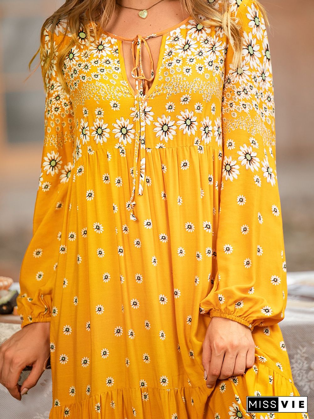 Floral Shift Long Sleeve Boho Weaving Dress