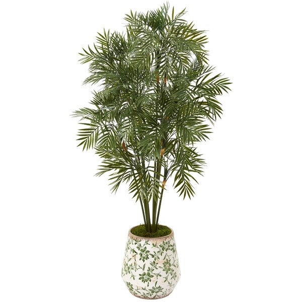 52 Parlor Palm Artificial Tree in Floral Print Planter