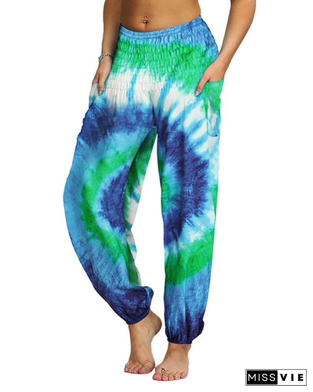 New Fashion Tie Dye Print Harem Hippie Pants for Womens Yoga Pants Wide Leg Comfy Elasticity High Waisted Loose Straight Lounge Running Workout Legging Home Clothes Pants Plus Size S-5XL