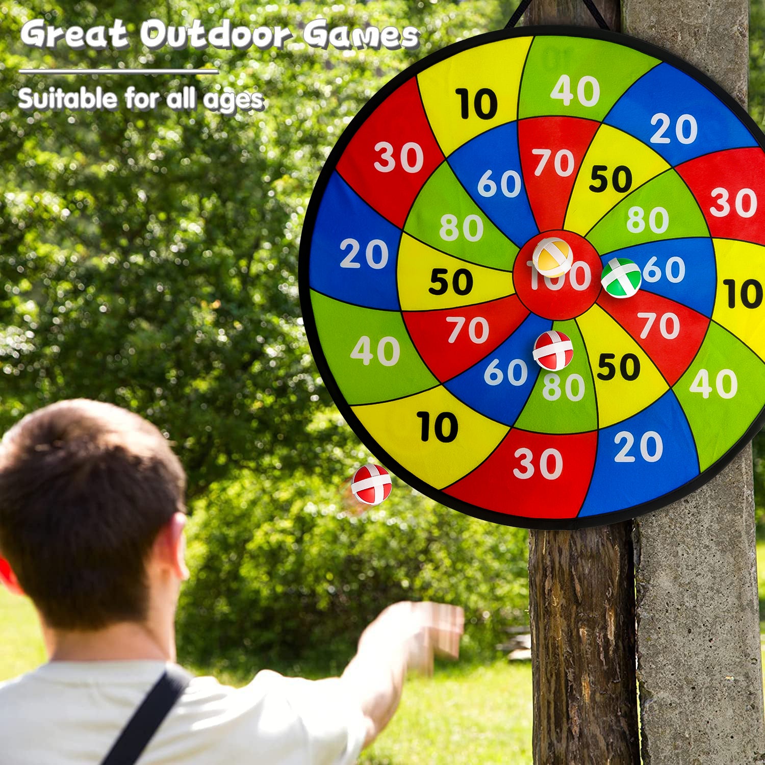 19 inch Dart Board, Double-sided Dart Board for Kids, 6 Sticky Balls, Indoor Outside Game Toys for 3 4 5-12 Year Old Boys Girls