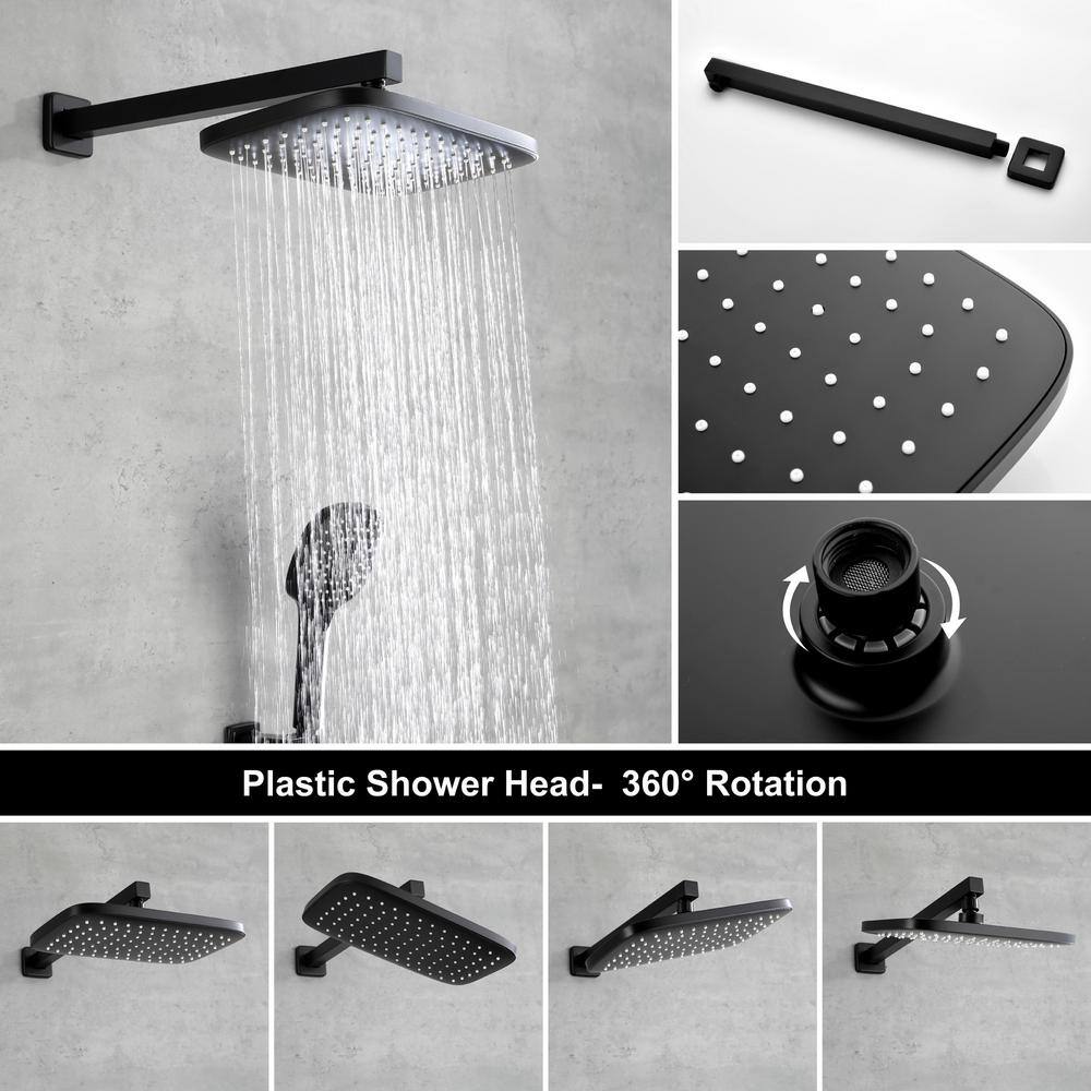 UKISHIRO 3-Spray Patterns with 3 GPM 11 in. Wall Mount Dual Shower Heads in Matte Black (Valve Included) SMD00JI220112001