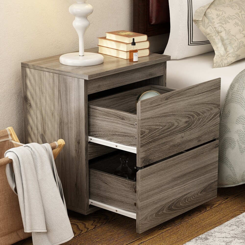 Nightstand Bedside Table Wood 2 Drawer End Table White/Brown