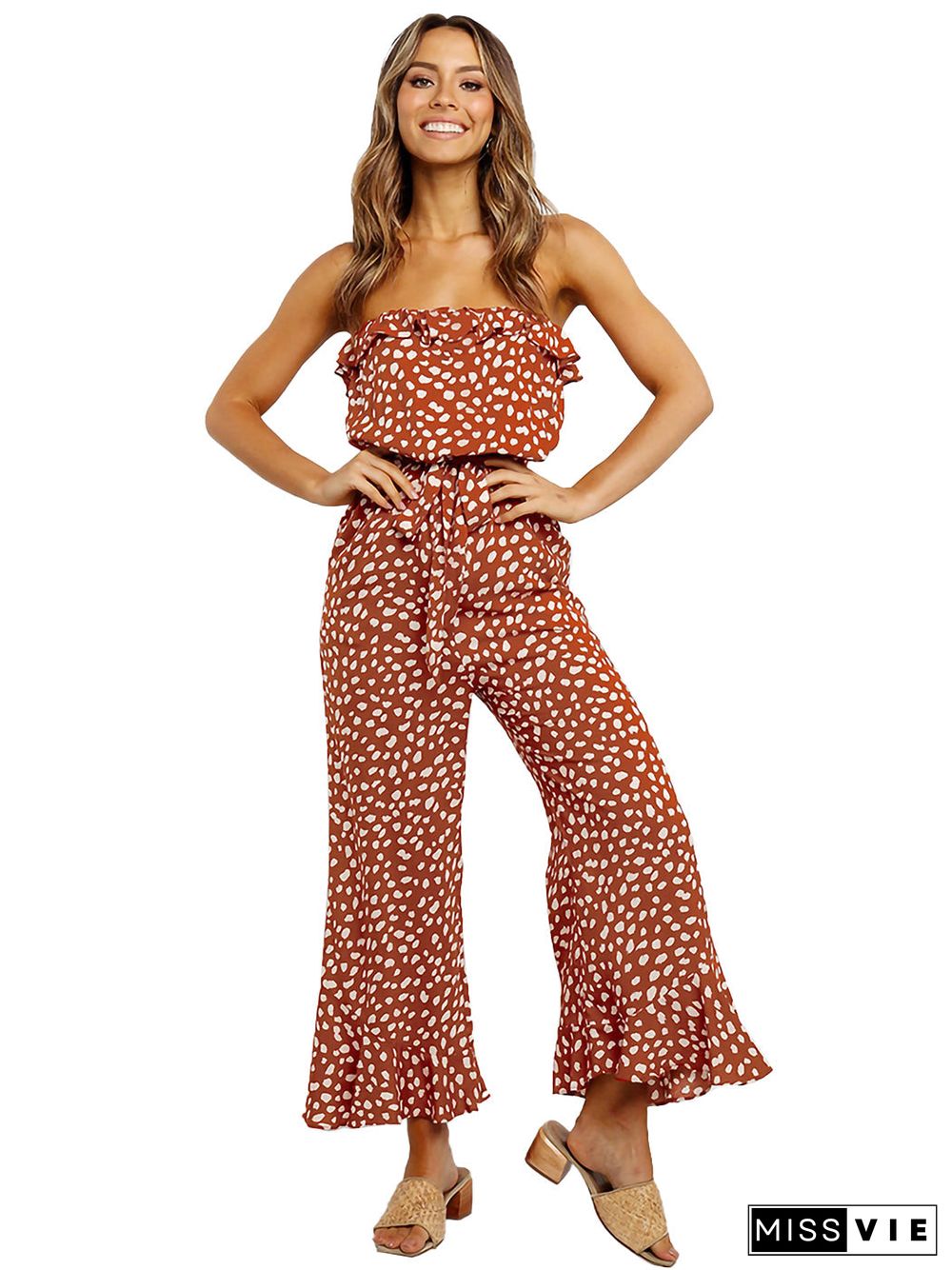 Off Shoulder Floral Wide Leg Chiffon Jumpsuit Romper