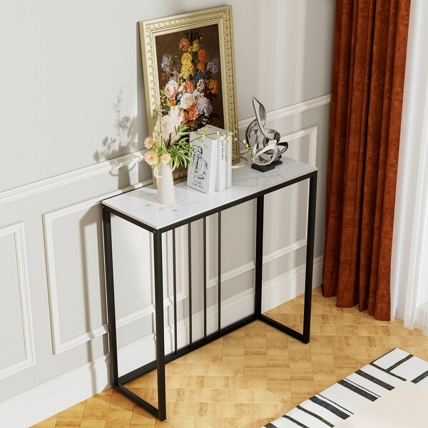 Modern Console Table for Entryway，Faux Marble Sofa Table with Golden Metal Frame for Living Room Hallway Office