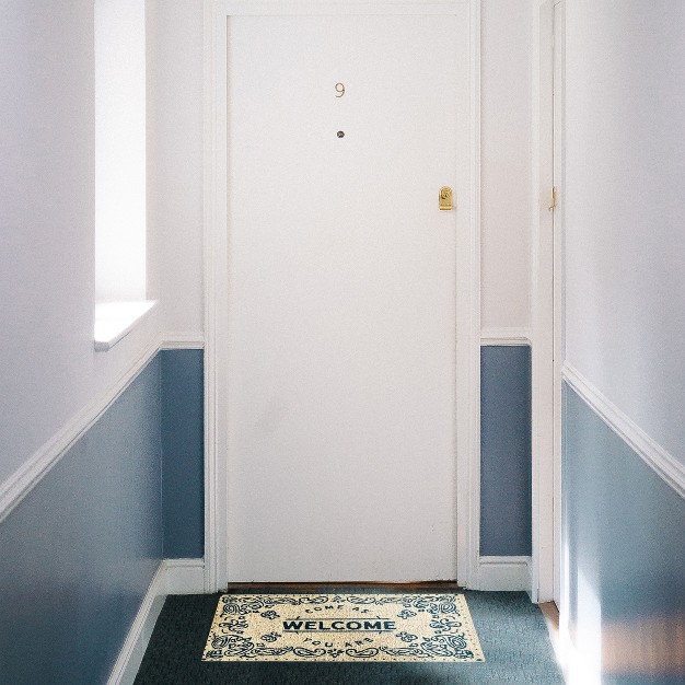 Welcome Come As You Are Rectangle Indoor And Outdoor Coir Door Welcome Mat Blue On Beige Background