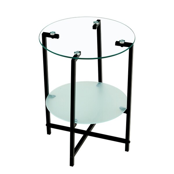 2-layer Round Tempered Glass End Table for Living Room