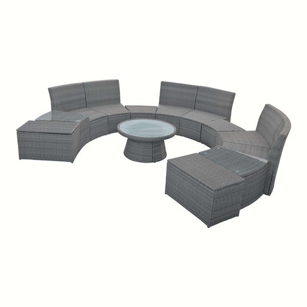 10-Piece Outdoor Sectional Half Round Patio Rattan Sofa Set - Overstock - 37386487