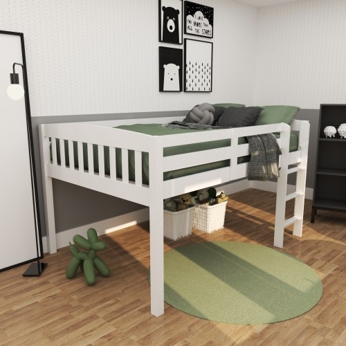 Yes4wood Elbrus White Low Loft Bed with Storage  S...