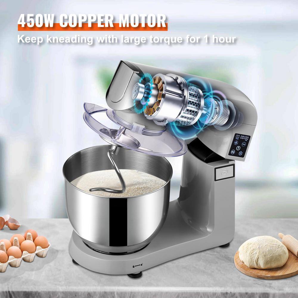 VEVOR 6 IN 1 Stand Mixer 450W Tilt-Head Multifunctional Electric Mixer with 6 Speeds LCD Screen Timing 7.4 Qt. Stainless Bowl ZRL7L450W110V113VV1