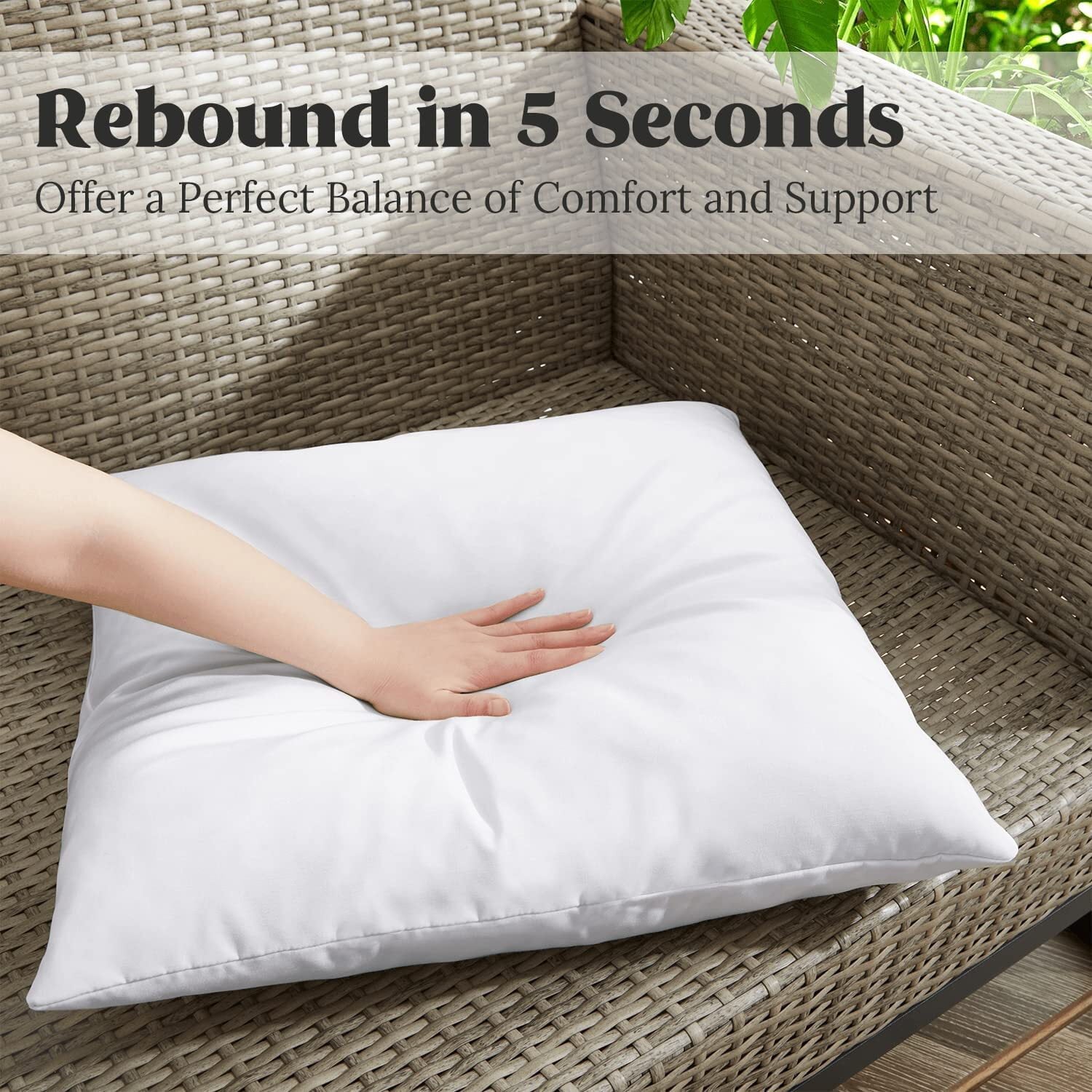 UNIKOME 95% Feather 5% Down Decorative Pillows, Solid Square Water Resistant Couch Throw Pillows Feathers and Down Filled Outdoor Pillows for Indoor Cushion Garden Bench 12 x 20 Inch, Set of 2, White