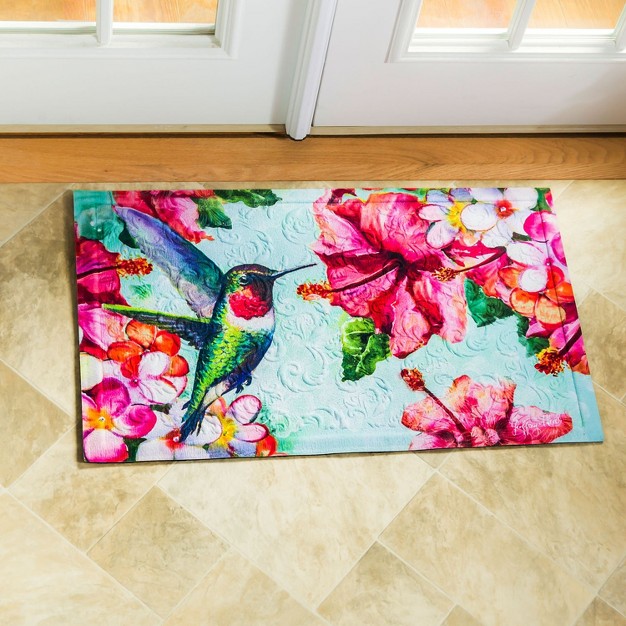 Evergreen Hummingbird And Hibiscus Embossed Floor Mat