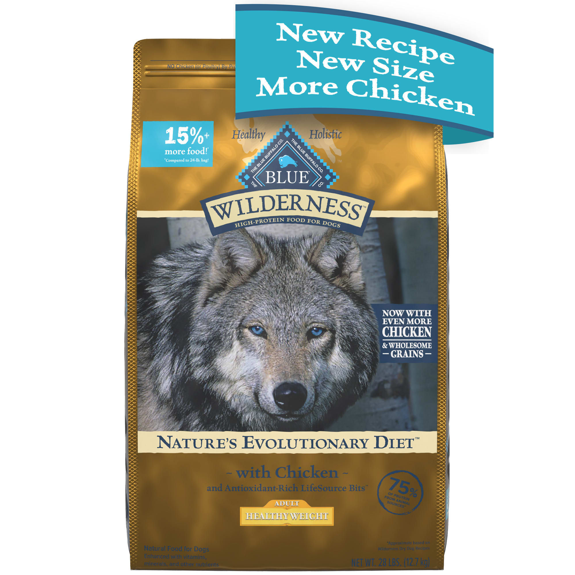 Blue Buffalo Blue Wilderness Plus Wholesome Grains Natural Adult Healthy Weight High Protein Chicken Dry Dog Food， 28 lbs.