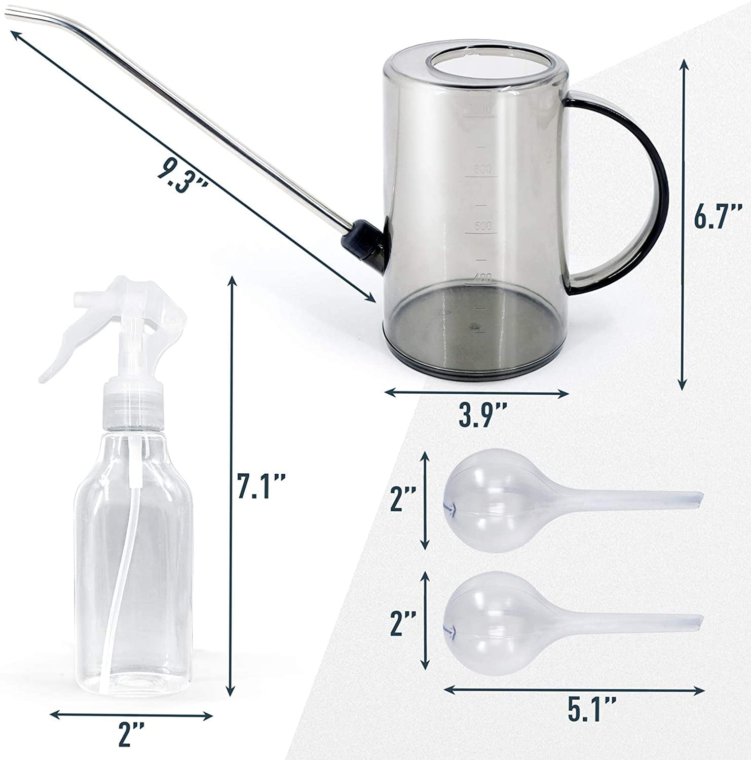 Jardineer Water Can Set, Long Spout Watering Can with Measurements, Spray Bottle