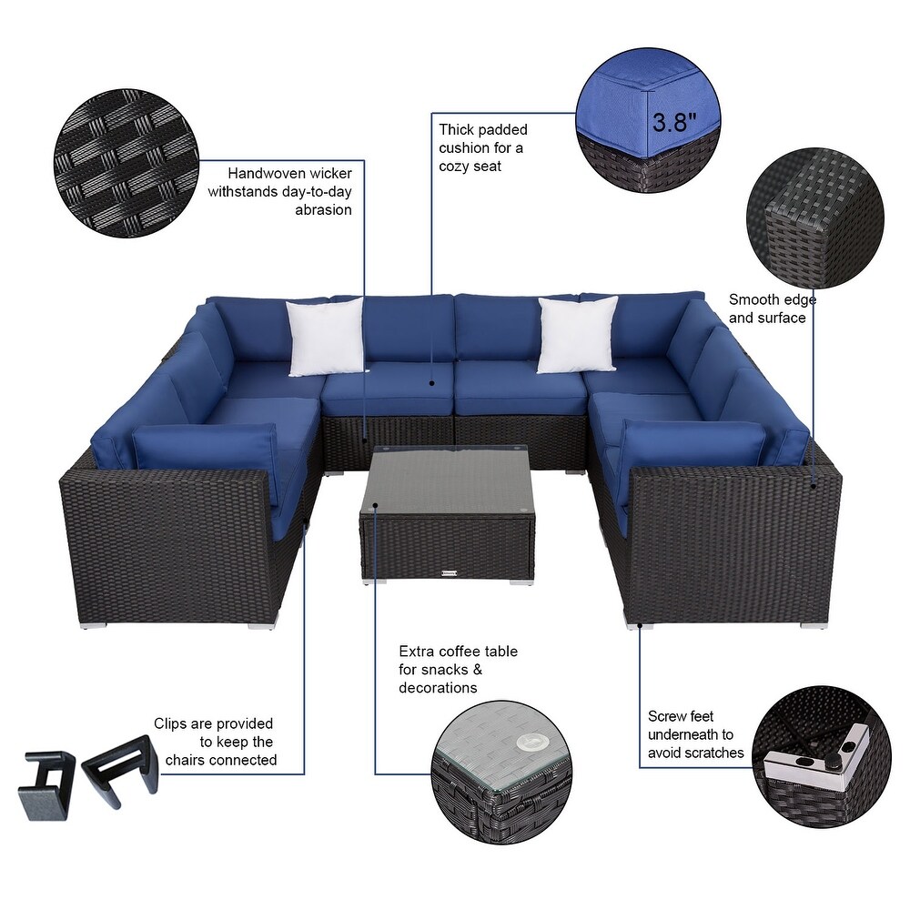 Kinbor Patio Sectional Sofa  weather Rattan Chat Set