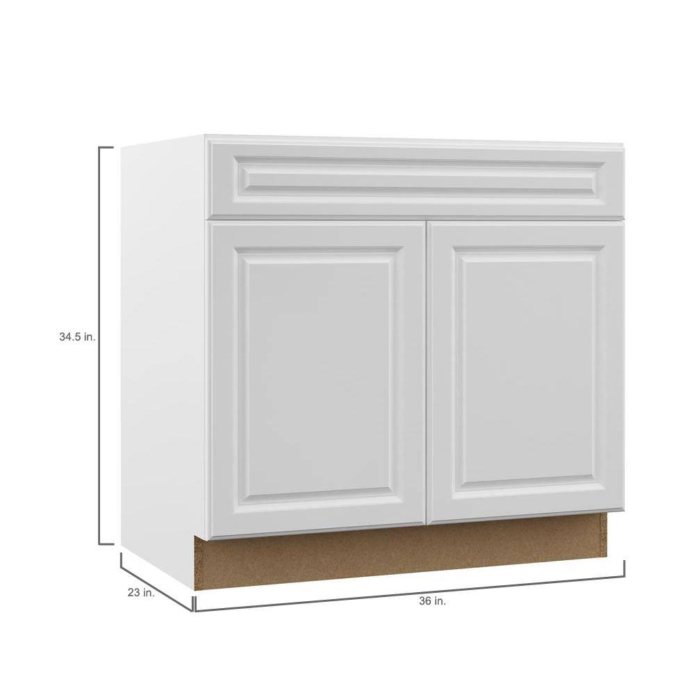 Hampton Bay Designer Series Elgin Assembled 36x34.5x23.75 in. Sink Base Kitchen Cabinet in White BS36-ELWH