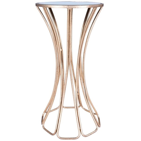 Offex Faruh Metal and Dark Tinted Mirrored Top Modern Round End Table - 11.25